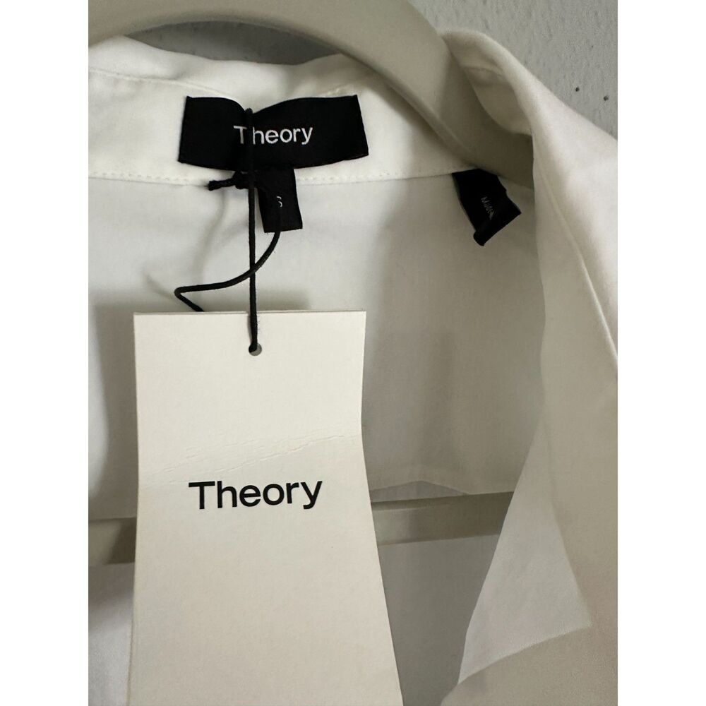 NWT Theory Tenia Luxe Women’s White Stretch Button Down Shirt Size S $245 - Picture 2 of 9